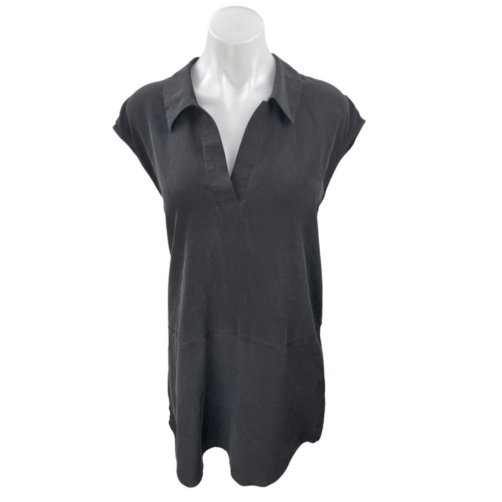 Equipment 100% Silk Black Short Sleeve Collar Mini Polo Shirt Shift Dress Size S